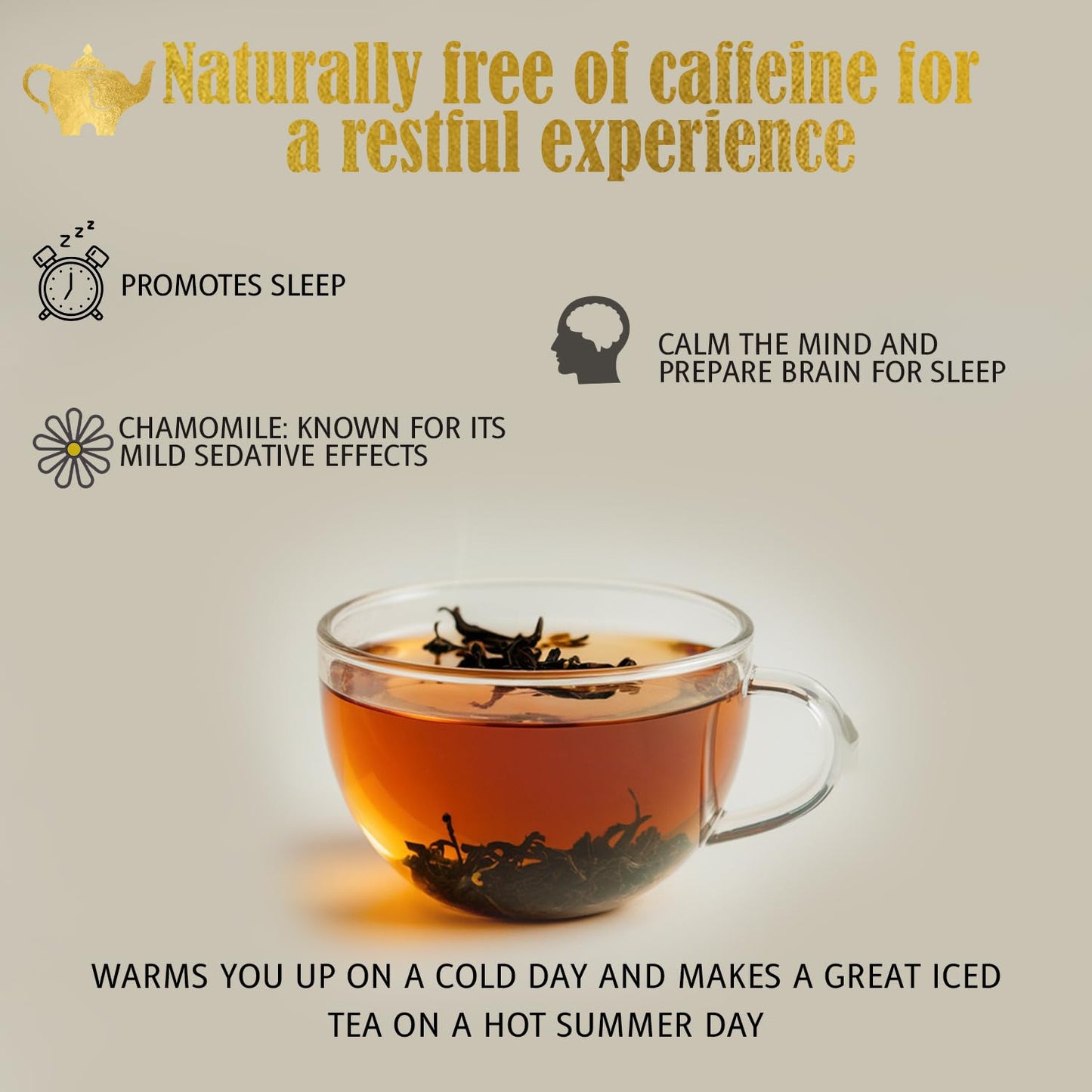 Egyptian Chamomile Tea, Organic Loose Leaf Herbal Tea – Cozy, Calming – Supports Stress Relief, Relaxation & Sleep – 4 oz Resealable Bag (Makes 50 Cups) – The Elegant Elephant