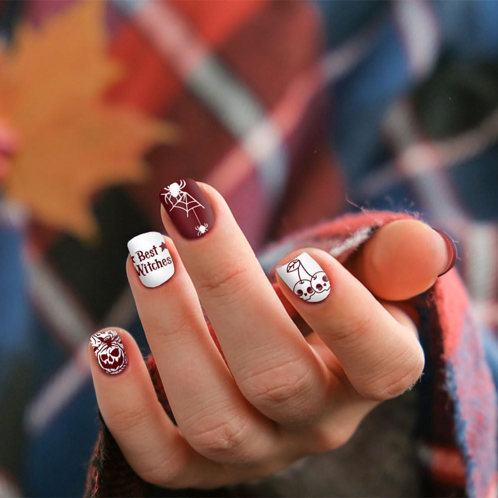 ALIBBON 6 Pcs Halloween Nail Stamping Plates Set, Halloween Background Nail Art Stamp Templates, Pumpkin Face Skeleton Stamp Templates Kit, Spider Web Ghost Metal Nail Plates for DIY Printing Decor