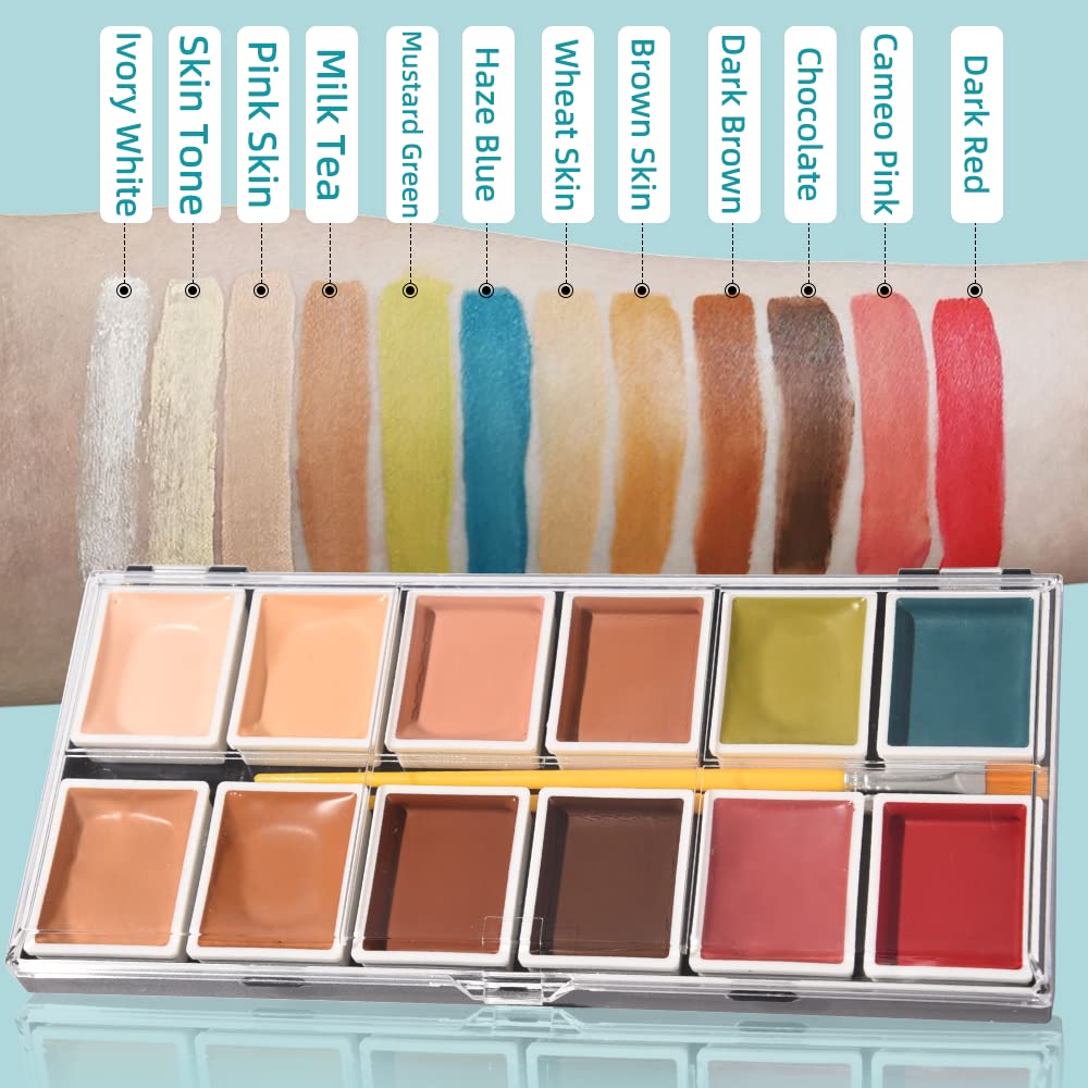 Alcohol Activated Makeup Palette for FX Makeup with Makeup Egg Mimic Wound Sponge Cleaning accessories 12 Colors
