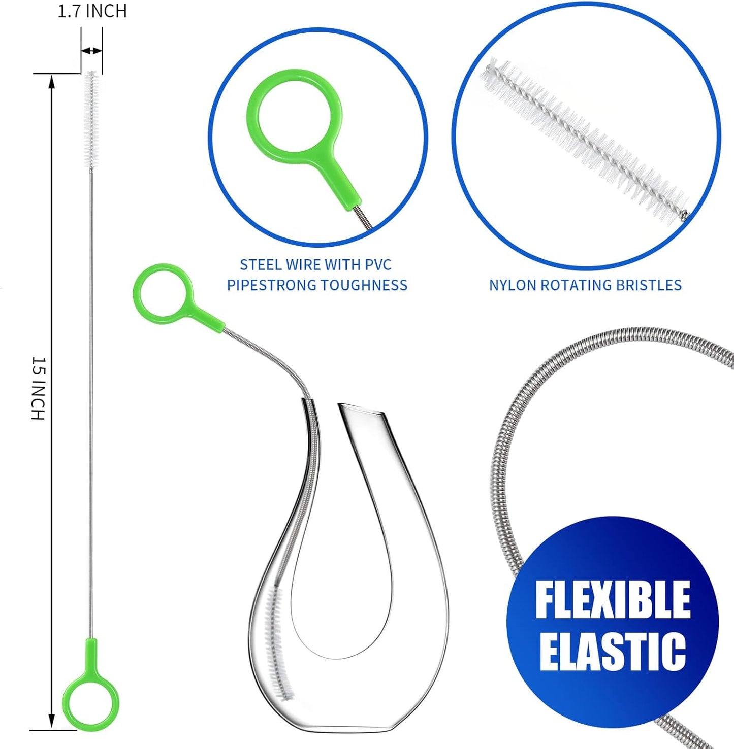 2024 Upgraded Long Straw Cleaner Brush,9.5in 10 Different Diameters Reusable Water Bottle Brush&1pcs 15in Spring Brush,Stainless Steel Nylon Tube Brush Kit for Sippy Cup,Water Bottle,Drinking Straw