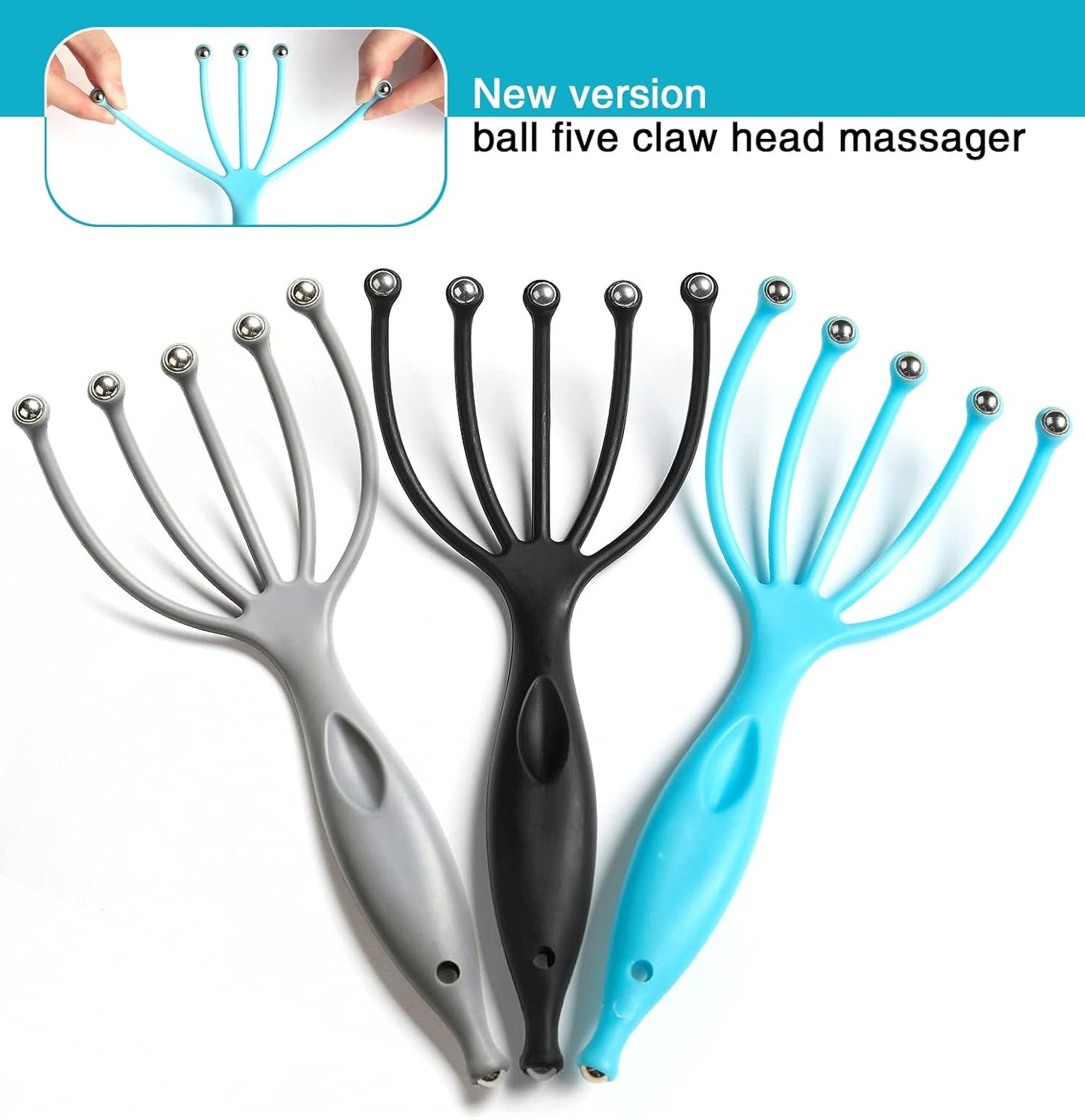 Head Massager,Protable Handheld SPA Scalp Massage Tool for Deep Relaxation & Stress Reduction Wet and Dry in The Office Home SPA (2-Pack) (Black Blue)