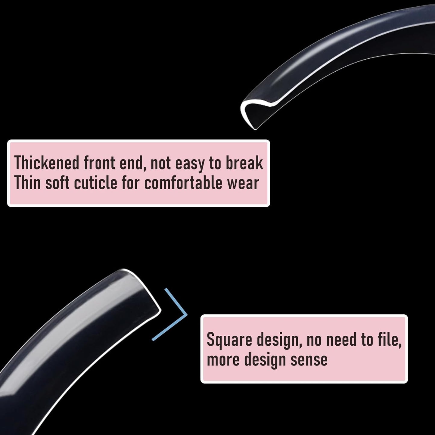 Curved Square Nail Tips Full Cover Nails XXL Clear Press on Extra Curve Long Acrylic False Nails for Nail Extension 240Pcs 12 Sizes Q53