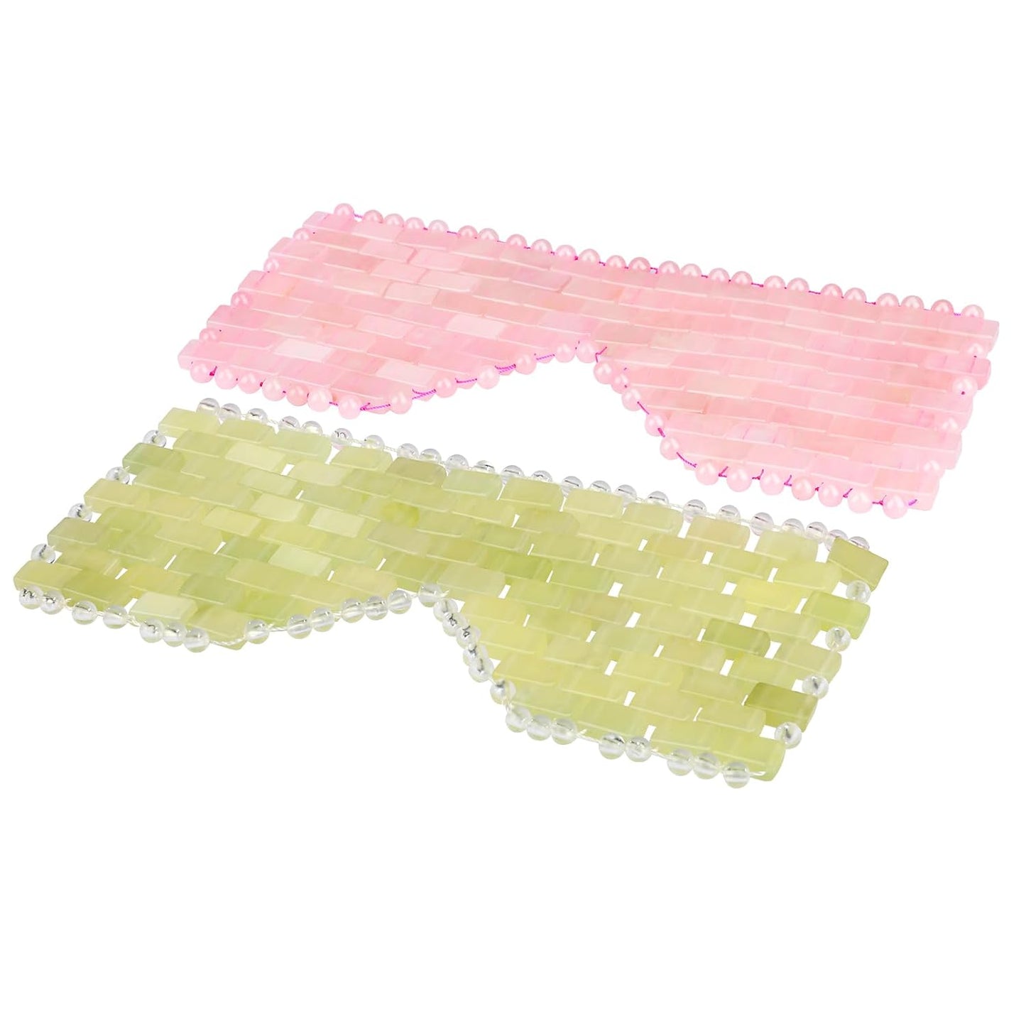 Natural Jade Eye Mask and Rose Quartz Eye Mask Set - Soothing & Relaxing Alleviate Puffiness and Migraines with Cooling and Warming Therapy (2 Pcs)