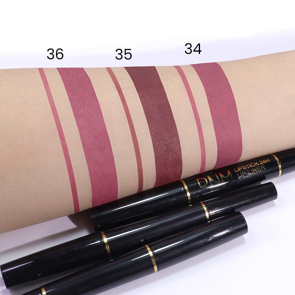 evpct 3Pcs Rose Chocolate Burgundy Red Matte Lip Liner and Lipstick Combo Set Kit for Women, Lipstick Red Magic 24 Hours Lip Liner Gloss Makeup Set Long Lasting Waterproof 24 labial, 34# 35# 36#