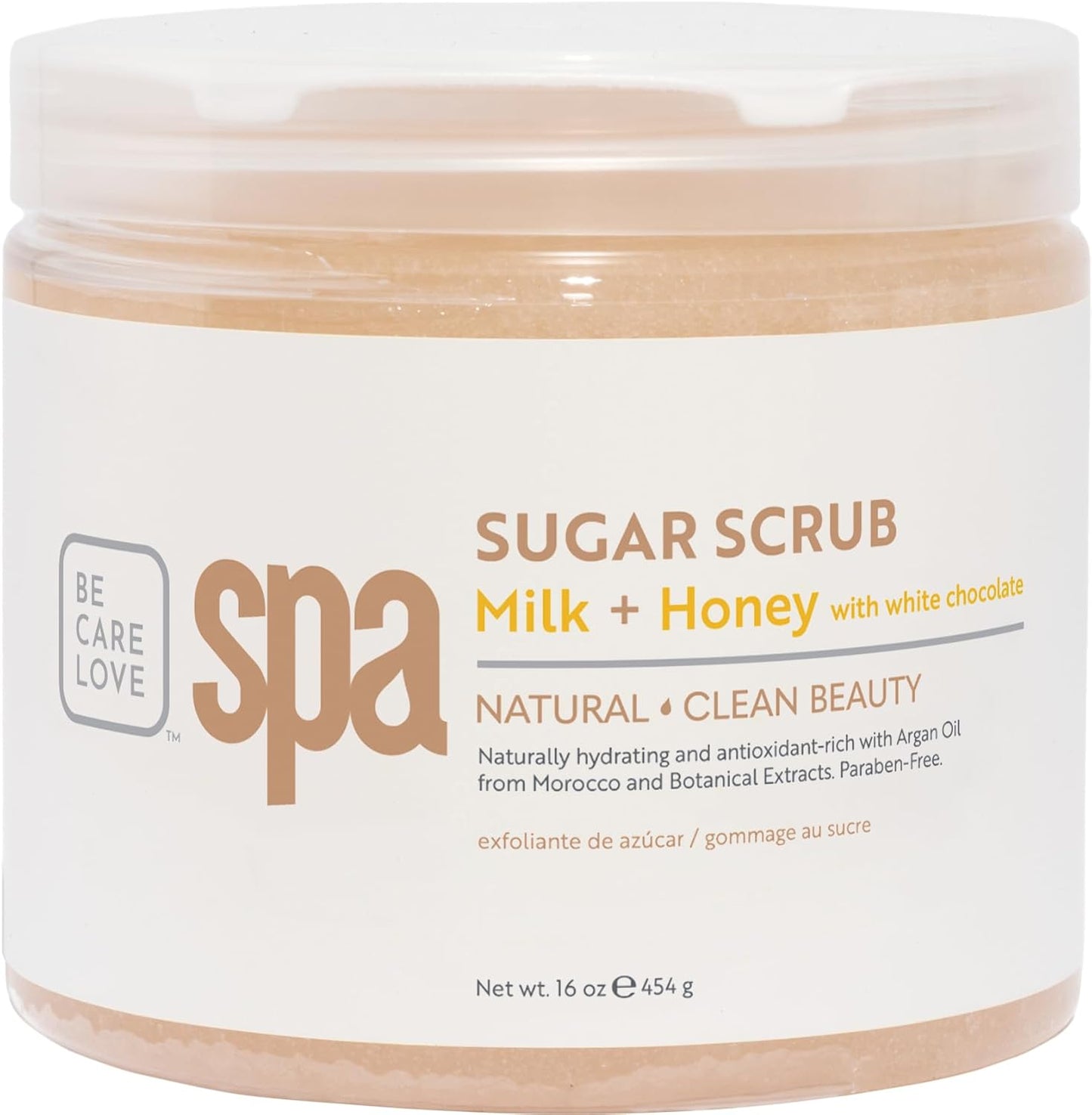 BCL SPA sugar scrub | organic Milk and Honey with White Chocolate exfoliating body scrub removes dead, dry skin for a soft & hydrated feel, nourishing essential body care 16 oz