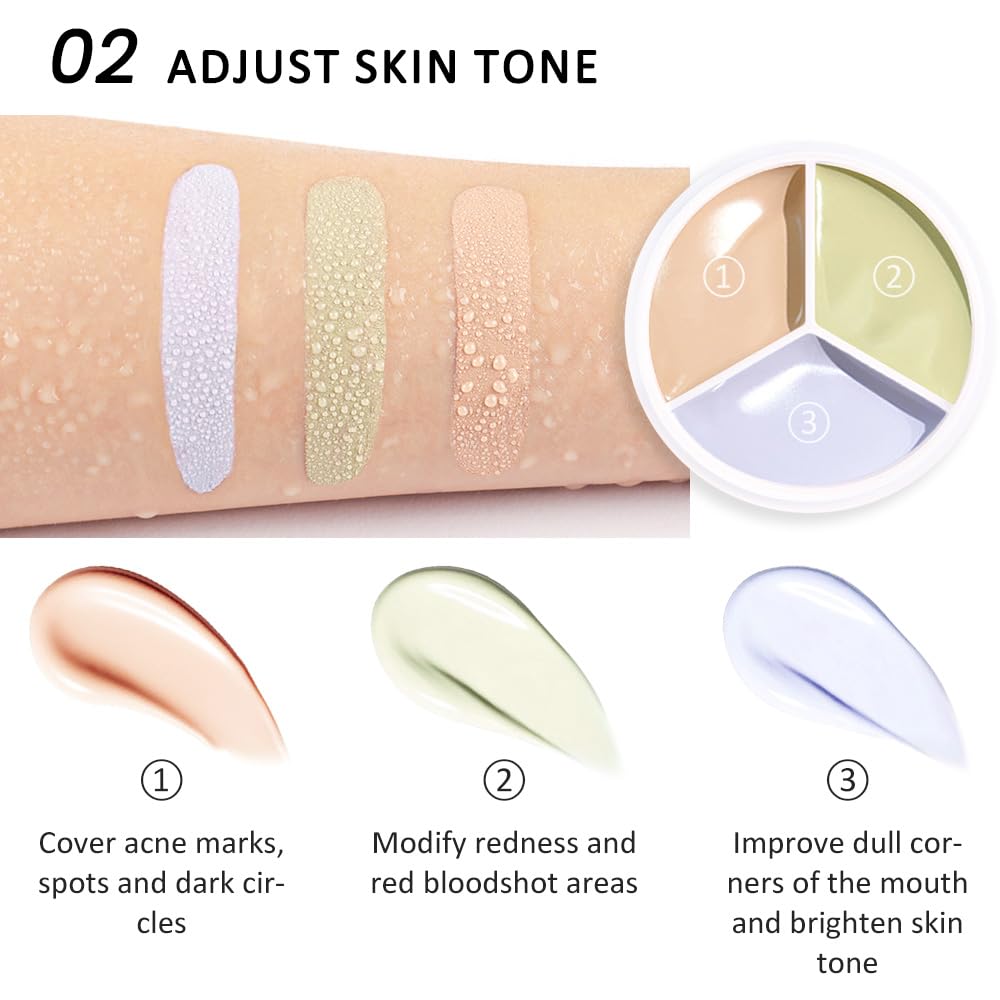 Kaely Tri Color Concealer Pot,Color Correcting Concealer for Dark Circles Spots,3 Color Cream Concealer Full Coverage,Foundation Contour Makeup Palettes,under Eye Brightener corrector de ojeras,02