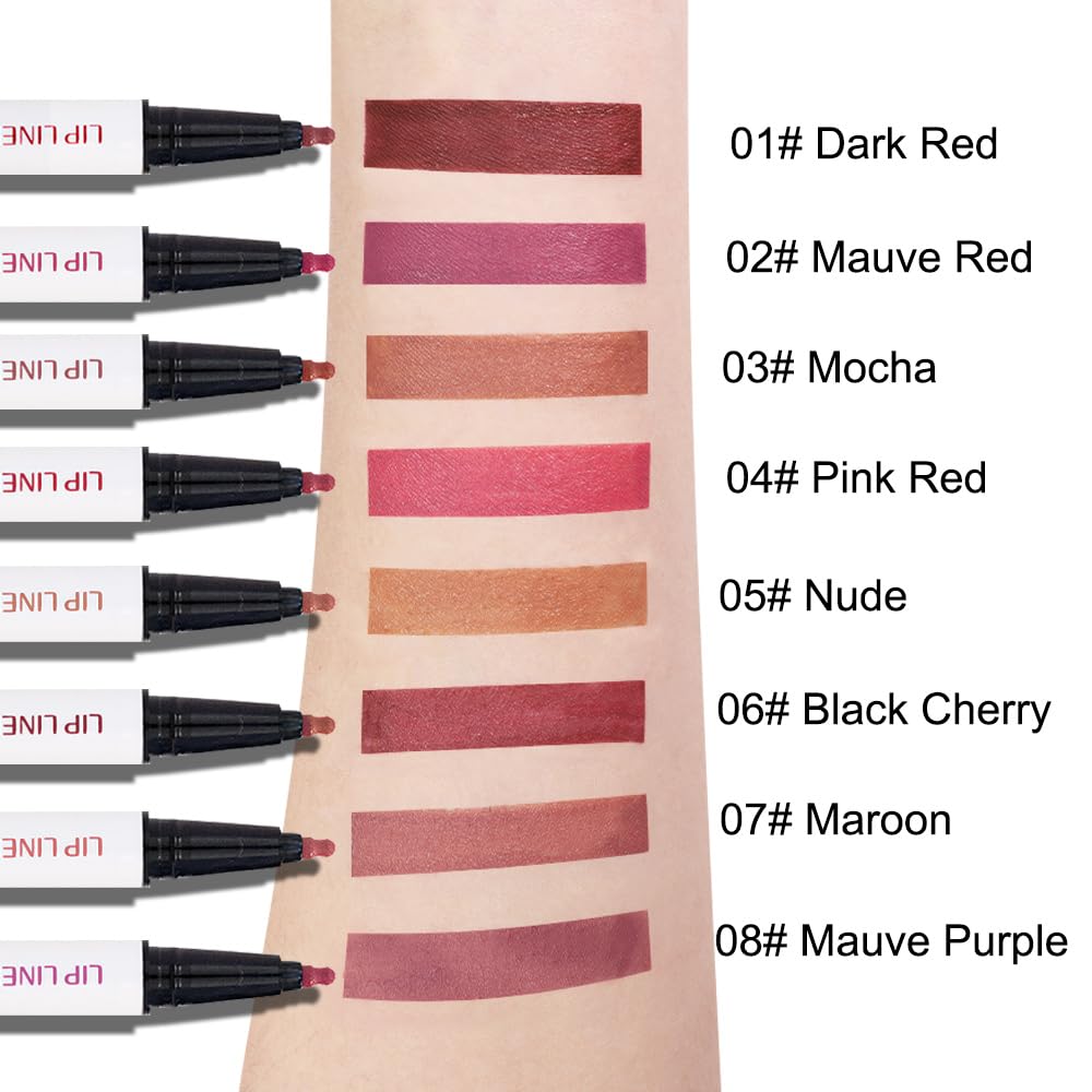 evpct Longwear Liquid Lip Liner Stain Marker Pen Long Lasting Waterproof, Black Cherry Matte Semi Permanent 24 Hour Lip Liner and Lipstick Combo, Korean Color Stay Lipliner All Day Lips Stain peel off