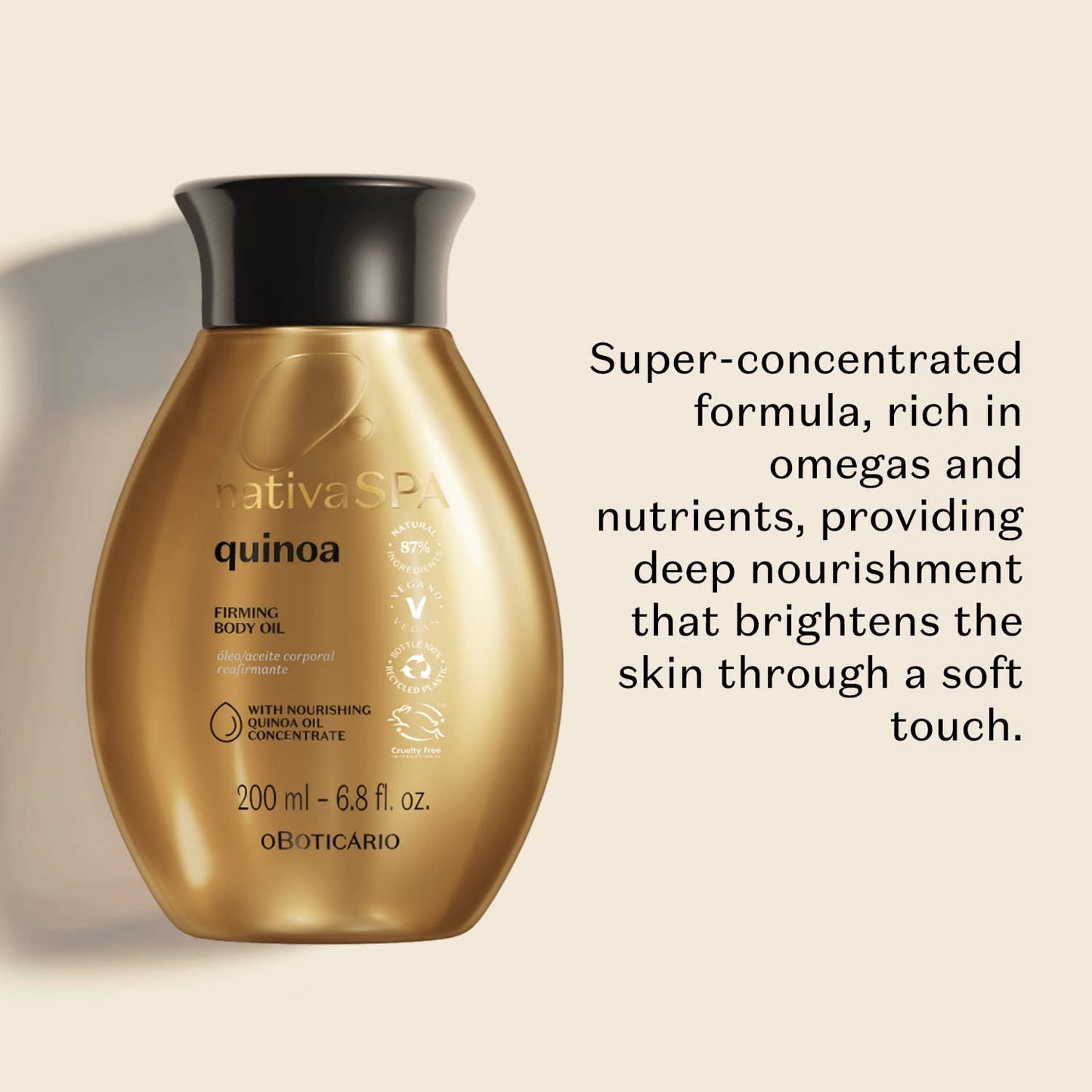Nativa SPA by O Boticario Quinoa Hydrating Body Oil, Soft and Healthy Skin, 6.8 oz. (200 ml)