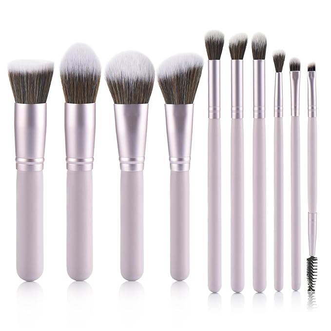 10 Piece Purple Makeup Brushes - Wooden Handle with Soft Synthetic Bristles,for Face & Eye Makeup|Professional Makeup Brushes set for Women & Girls|