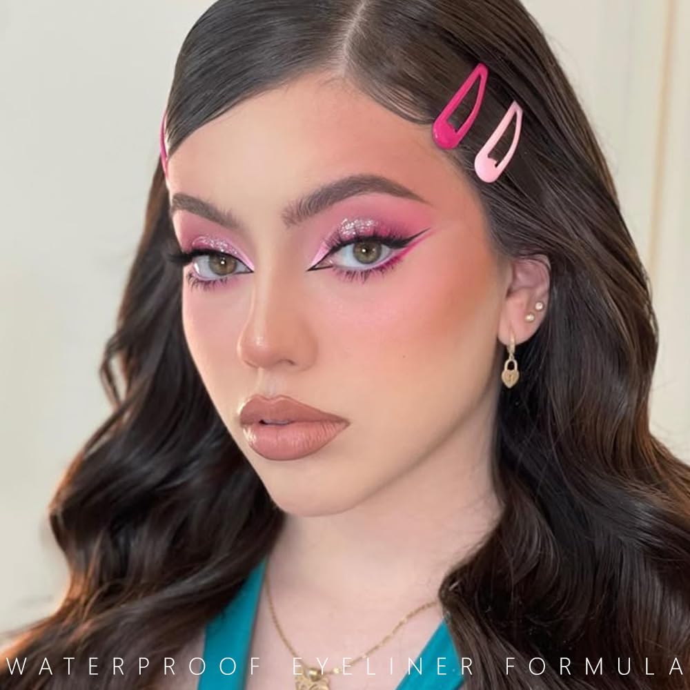 evpct Pink Eyeliner Pencils for Eyes, Pink Nude Under Colored Eye Liner Pencil Makeup Waterproof Smudge Proof, Colored Gel Waterline Eyeliner Liquid, Face Eye Paint Stick Lipstick Halloween Makeup 02