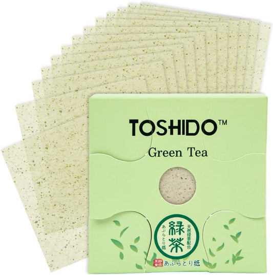 Super Value Pack 1000-Sheets Natural Oil Blotting Paper for Oily Skin, Toshido 3 Type Paper - Type Green tea, oil blotting paper Natural Hemp Oil Absorbing Sheets for Face (Green Tea)