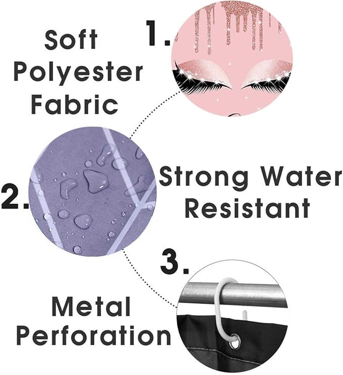 4PCS Hello Gorgeous Unicorn Eyelash Shower Curtain Set Luxury Diamond Rose Gold Glitter Eyeshadow Makeup Pink Glam Beauty Fashion Girly Women Bathroom Decor Non-slip Bath Mat Toilet Rug, Bling