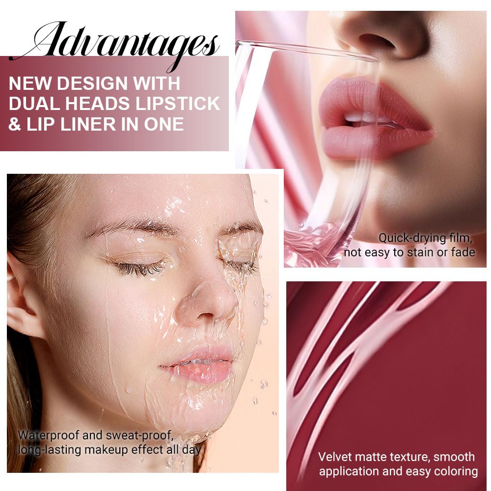 evpct 1Pcs Cherry Frost Red Matte Lip Liner and Liquid Lipstick Stain Makeup Set for women, Red Long Lasting Smudge Proof Lipstick labiales matte mate larga duracion listip 24 hours originales,05#