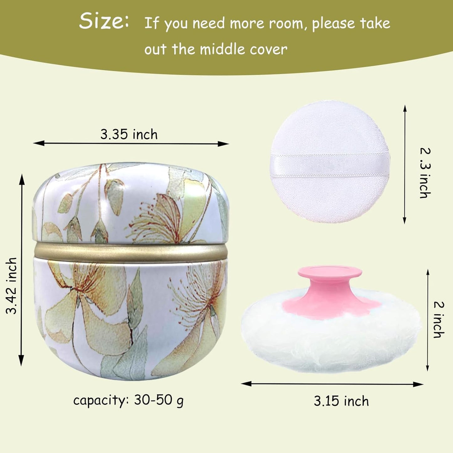 Body Powder Puff and Container for Dusting Powder, Women Powder Puff and Powder Case for Bath and Travel (Flower Song)