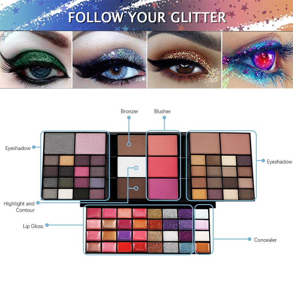 All-in-One Makeup Gift Set Carry All Makeup Kit for Women Full Kit With Makeup Bag Lipgloss Lipstick Concealer Blush Foundation Face Powder Eyeshadow Palette Cosmetic Palette #2
