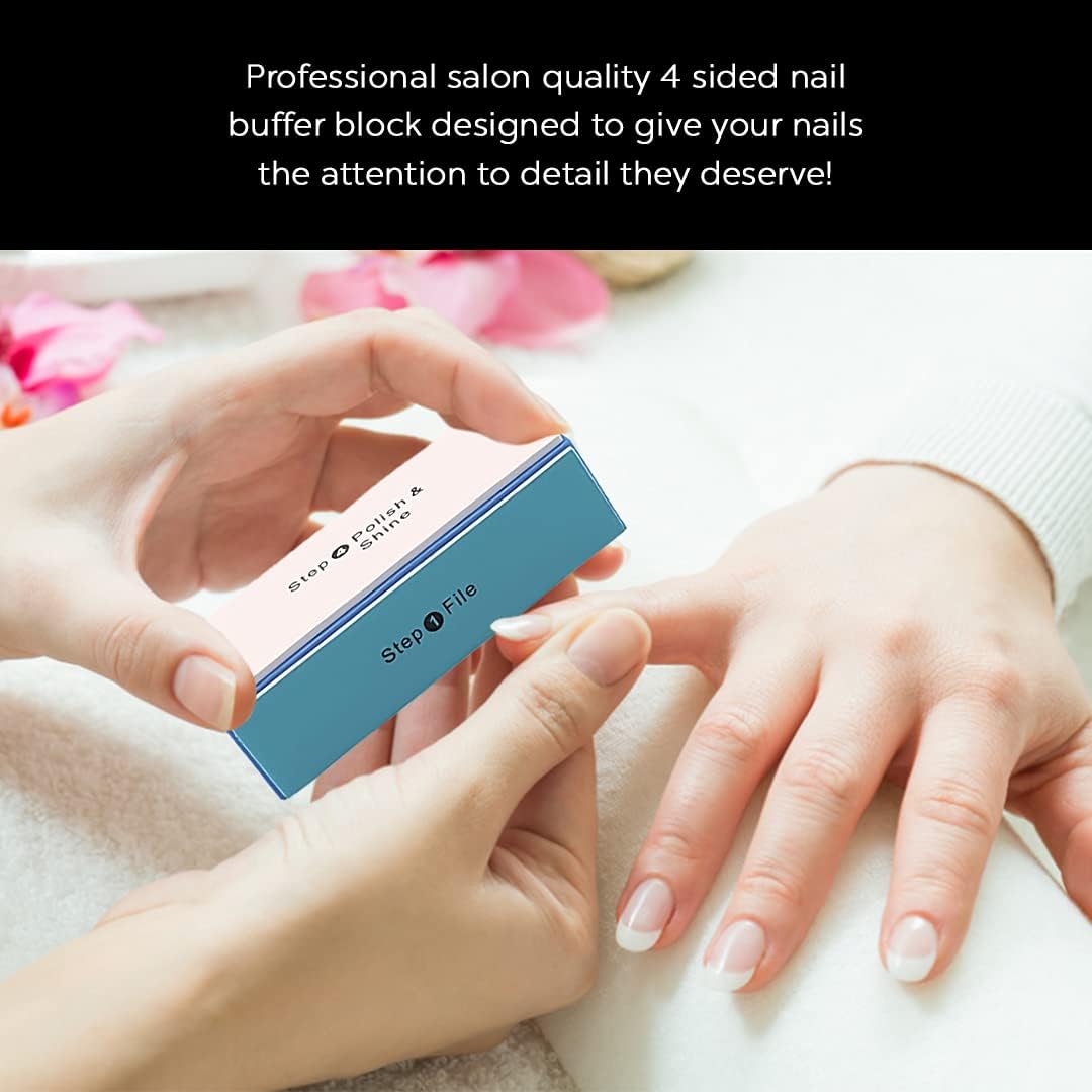 4-Way Nail Buffer Block - 4 Steps Sanding Polisher, Washable Emery Buffing Tool for Professional Manicure and Pedicure