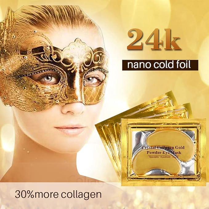 24K Gold Crystal Collagen Under Eye Mask, Anti Aging Hyaluronic Acid Under Eye Patches for Moisturizing & Reducing Dark Circles (15 Pairs)