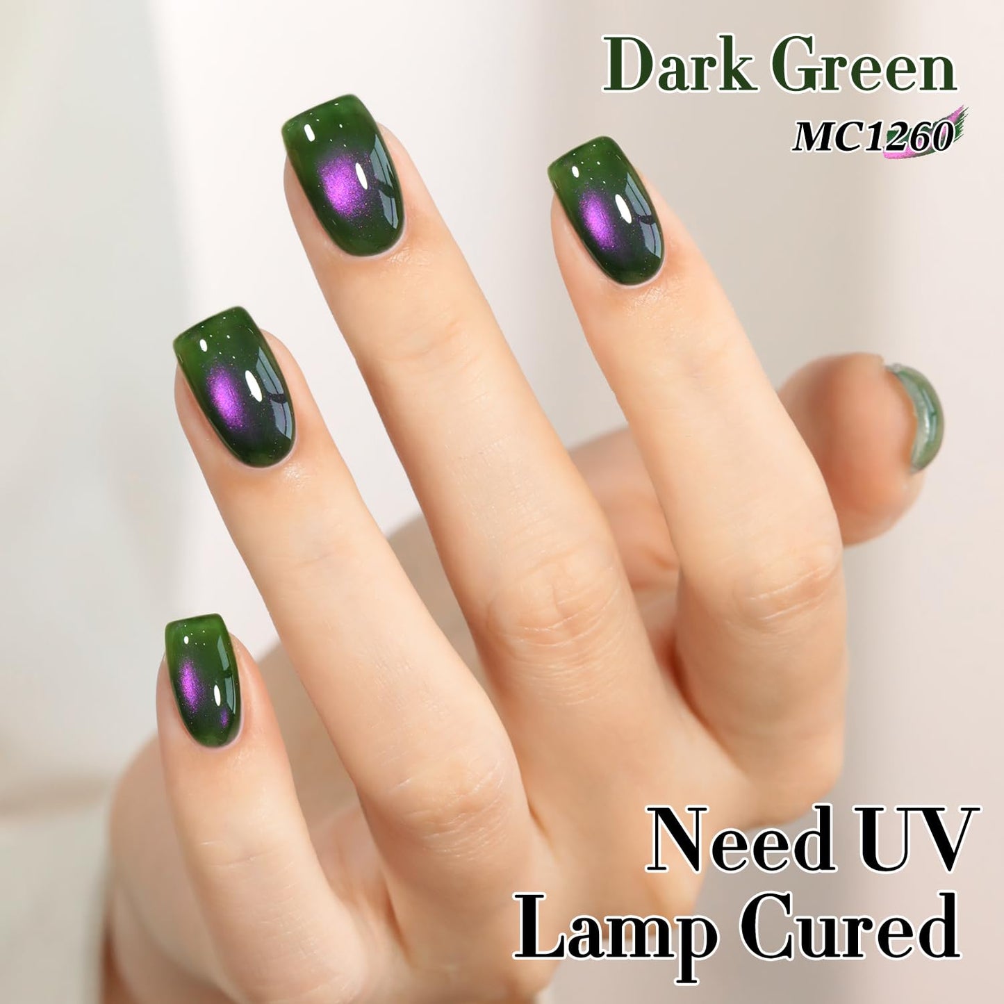 Double Rhythm 0.5 OZ Cat Eye Gel Polish with Magnet 15ML Holographic Glitter Shimmer Translucent Jelly Color Magnetic Nail Polish Salon DIY at Home (Green Pink-MC1260)