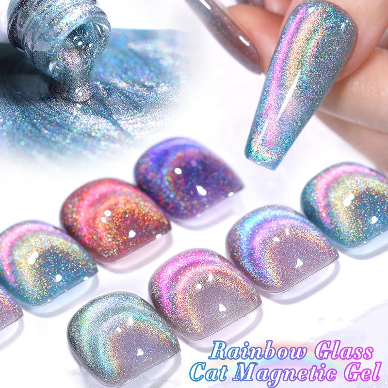 Born Pretty Magnetic Gel Nail Polish Holographic Glass Cat Magnetic Eye Gel Polish Nail Gel Soak Off Nail Art Salon Manicure Collection Gift 6pcs