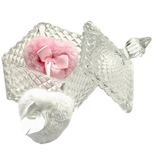 Body Powder Puff and Container - Glass Dusting Powder Container with 2 Soft Puffs Vintage Powder Puff Case for Women & Girls (3.93x3.93x5.9 H in)-GRB009-Transparent