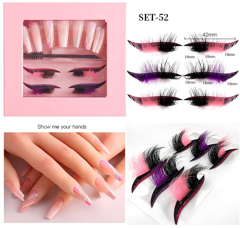 HBZGTLAD 3 in1 color eyeline Press On Nail with Eyelash Packing Boxes Set Package Pink White DIY Lashes and Nail Suit Box 1set… (SET-52)