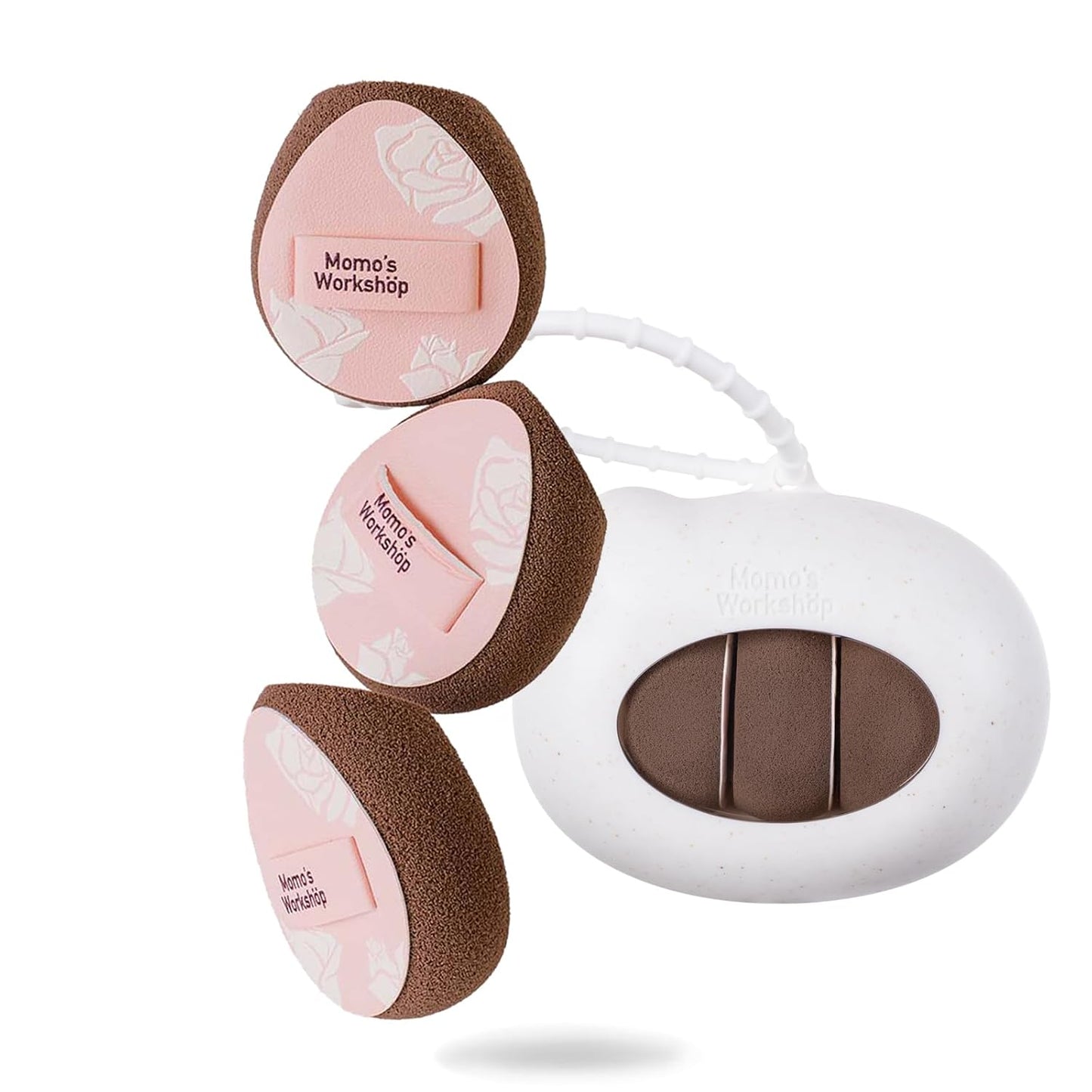 Multi-Use Mini Makeup Sponge Set,Oil-Control & Makeup Setting, Cut-Edge Design for Cream & Powder Products, for Oily Skin,Pink-Brown, 3PCS Mini Beauty Concealer Sponges & Storage Case