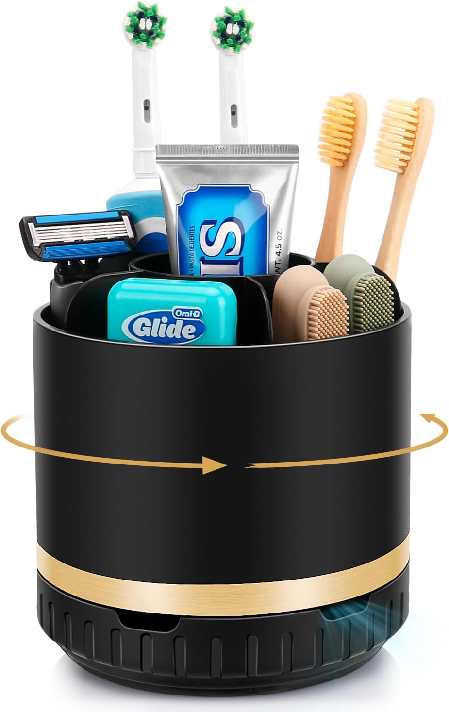 Bathroom Organizer Countertop - Rotating Black Toothbrush Holder for Bathroom Accessories Organization Detachable 6 Slots Bathroom Sink Storage Caddy Vanity Organizer