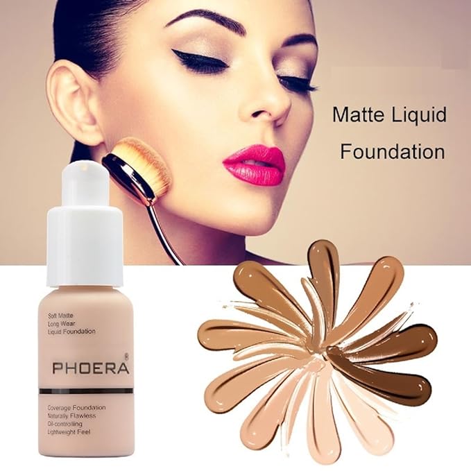 2 Pack PHOERA Foundation Makeup For Older Women,Flawless Soft Matte Liquid Foundation 24 HR Oil Control Concealer Foundation Makeup(101 Porcelain+102 Nude)