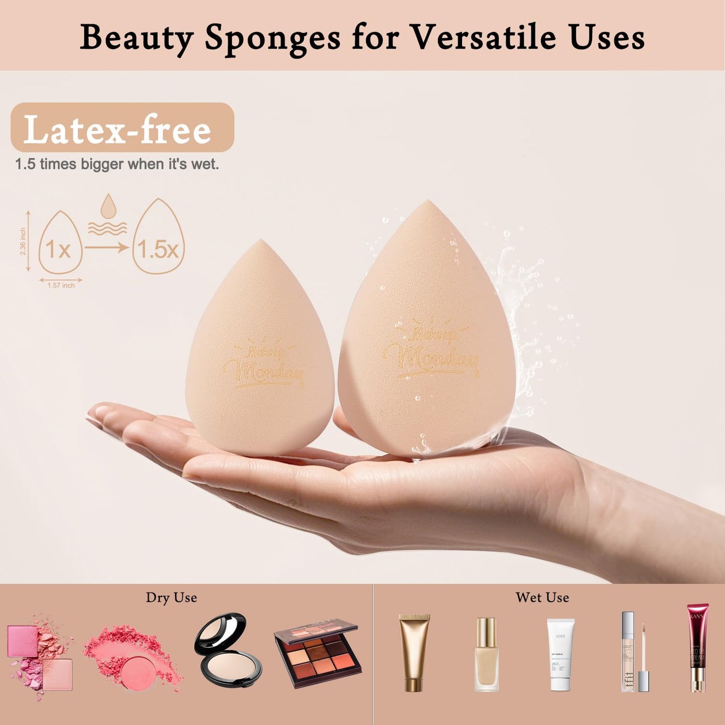 Real Perfection Makeup Sponge Set Blender Sponges, Latex-Free Beauty Makeup Sponges 7 pcs with 1 Travel Container Case for Blending Foundation Liquid Cream and Powder (Beige)