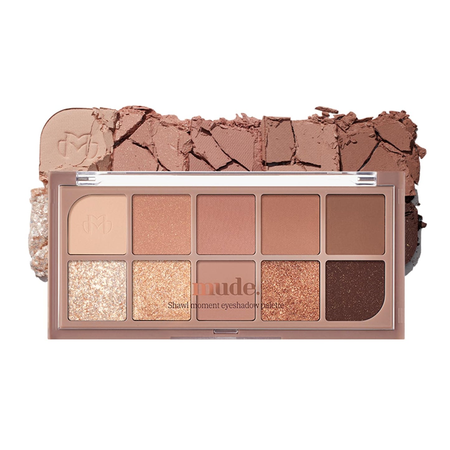 mude Shawl Moment Eyeshadow Palette Matte Shimmering Glitter Layering 10 Shades Highly Pigmented Blendable Color with Soft Texture Korean Makeup Eye Palette K-beauty