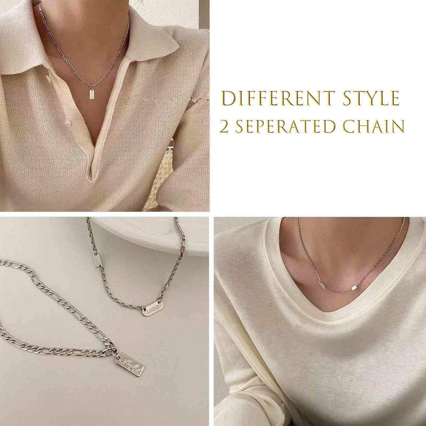 Boho Layered Silver Bar Necklace Choker Figaro Chain Necklace Vintage Layering Link Chain Necklace Geometric Necklace Jewelry for Women and Girls