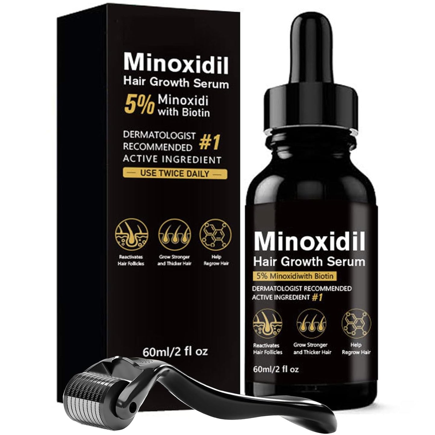 5% Minoxidil for Men Hair, Minoxidil Hair Growth Serum for Women Hair Growth, Men Beard Growth, Hair Loss Treatment with Dropper Applicator & Massage Tool