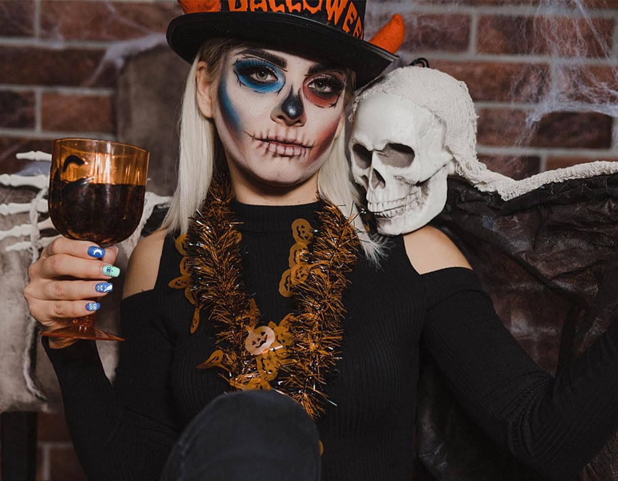 ALIBBON 6 Pcs Halloween Nail Stamping Plates Set, Ghost Pumpkin Background Nail Art Stamp Templates, Cat Spider Web Stamp Templates Kit, Castle Grave Metal Nail Plates for DIY Printing Decor