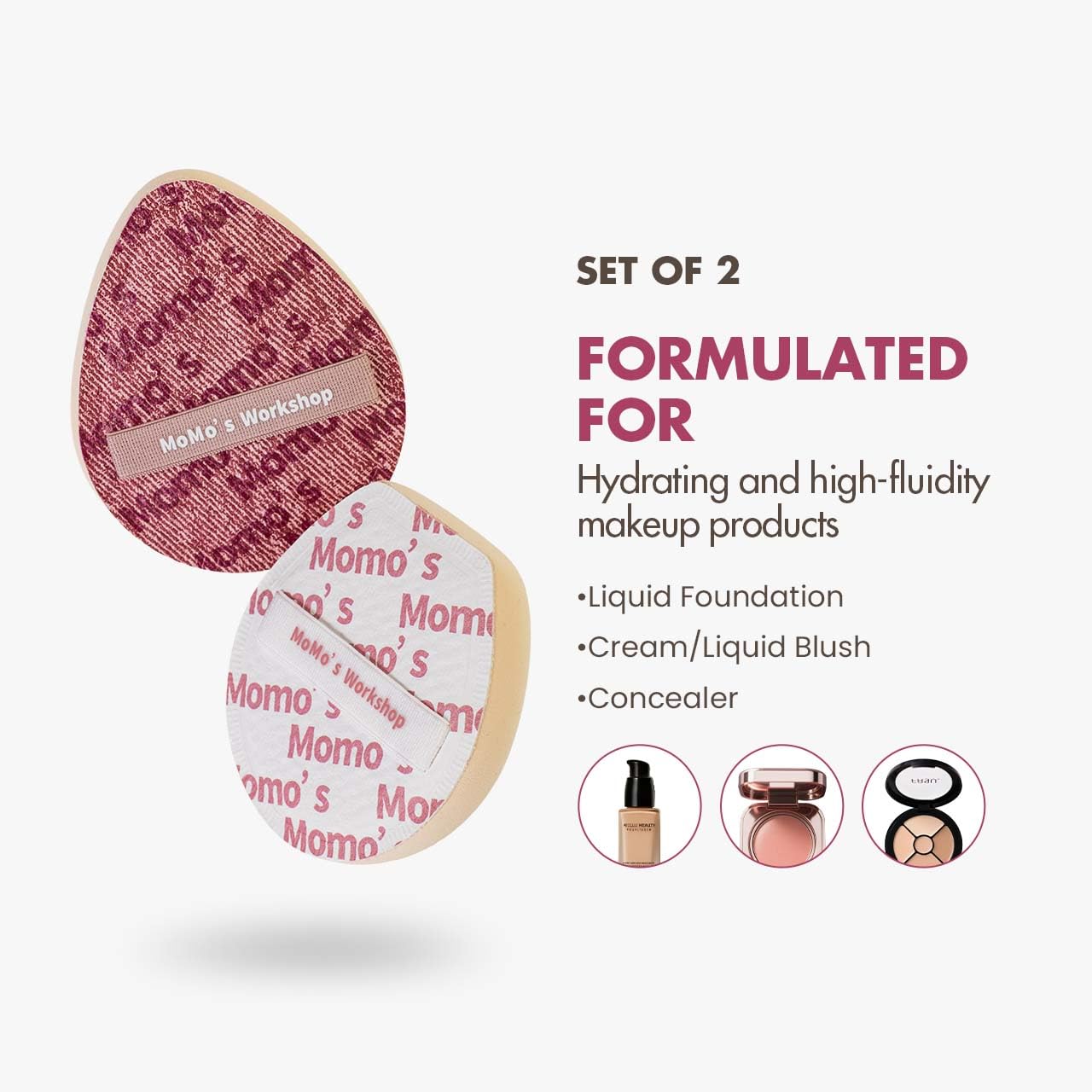 Pink Denim Makeup Sponges,Super Soft Blenders Sponge for Liquid Foundation Sponge,Large&Soft Yet Bouncy Rubycell,Egg&Flat Edge shape for Dry/Combination Skin,Travel Friendly,2pcs &Storage Case