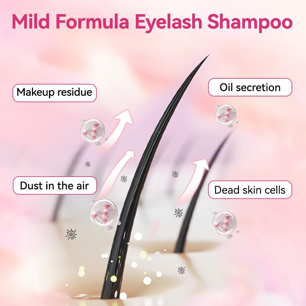 Lash Shampoo Kit, 2 fl.oz / 60ml Eyelash Cleanser, Lash Cleaning Kit with Brush, Eyelash Shampoo for Lash Extensions, Eyelash Remover for Salon and Home Use