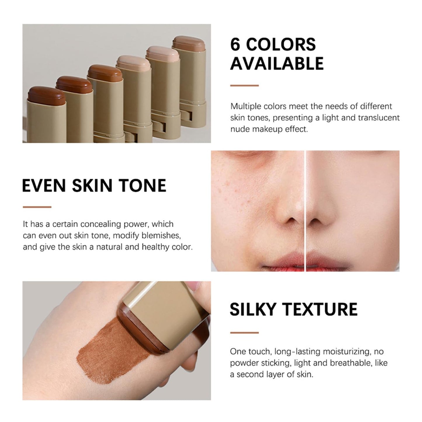 Foundation Stick - Skin Tint & Contour Stick, Serum-Boosted Beauty Balm, Buildable Coverage, Natural Finish, Long-Lasting Wear, For Many Skin Tones (01#)