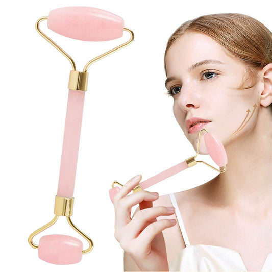 Jade Roller,Rose Quartz Roller for Face,Jade Skincare Tool,Jade Facial Roller,Eye Roller Anti Aging Jade Massager Roller Slimming Healing Chakra Tool A-Rose Quartz (Golden)