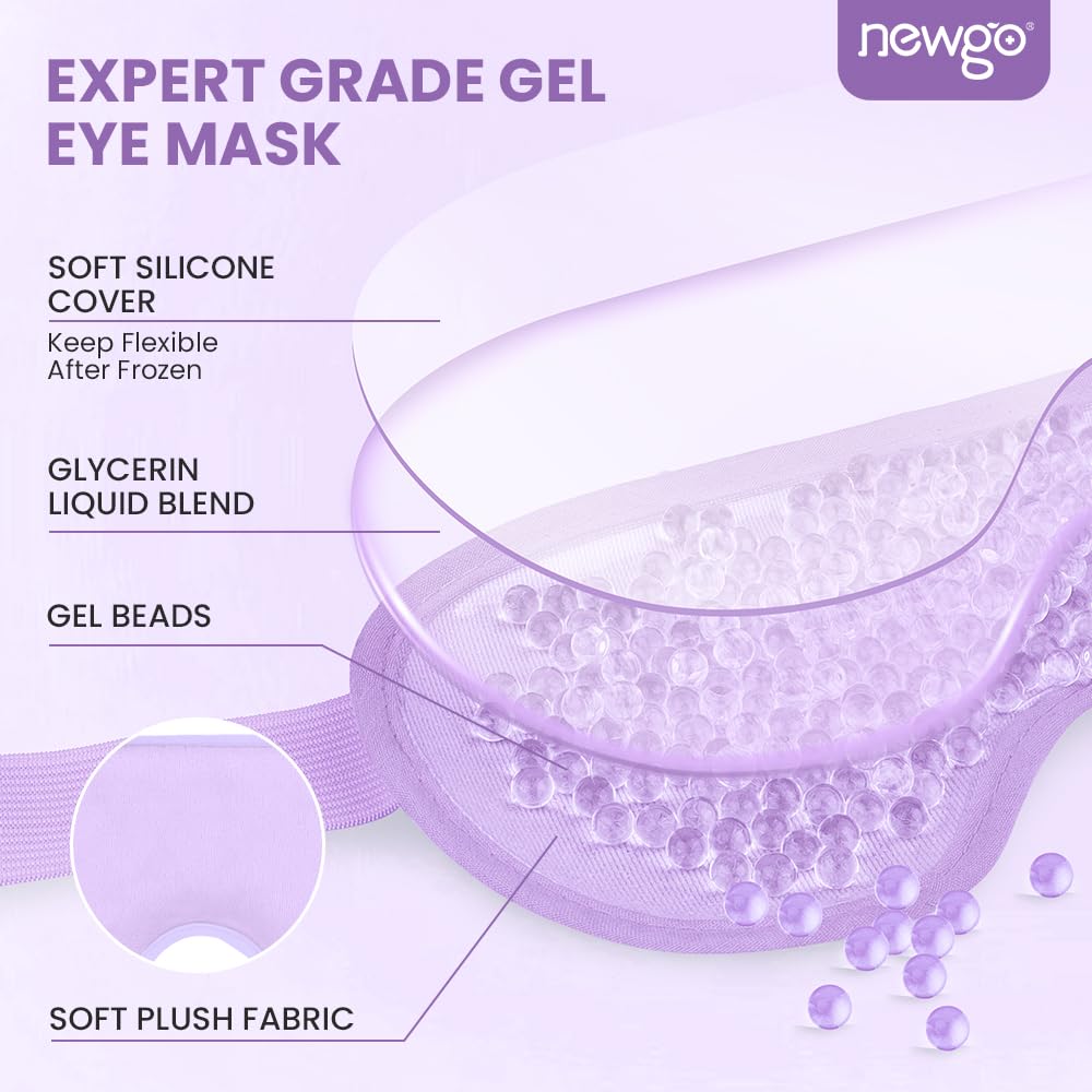 NEWGO Cooling Gel Eye Mask Reusable Cold Eye Mask for Puffy Eyes, Eye Ice Pack Eye Mask with Soft Plush Backing for Dark Circles, Migraine, Stress Relief - Purple