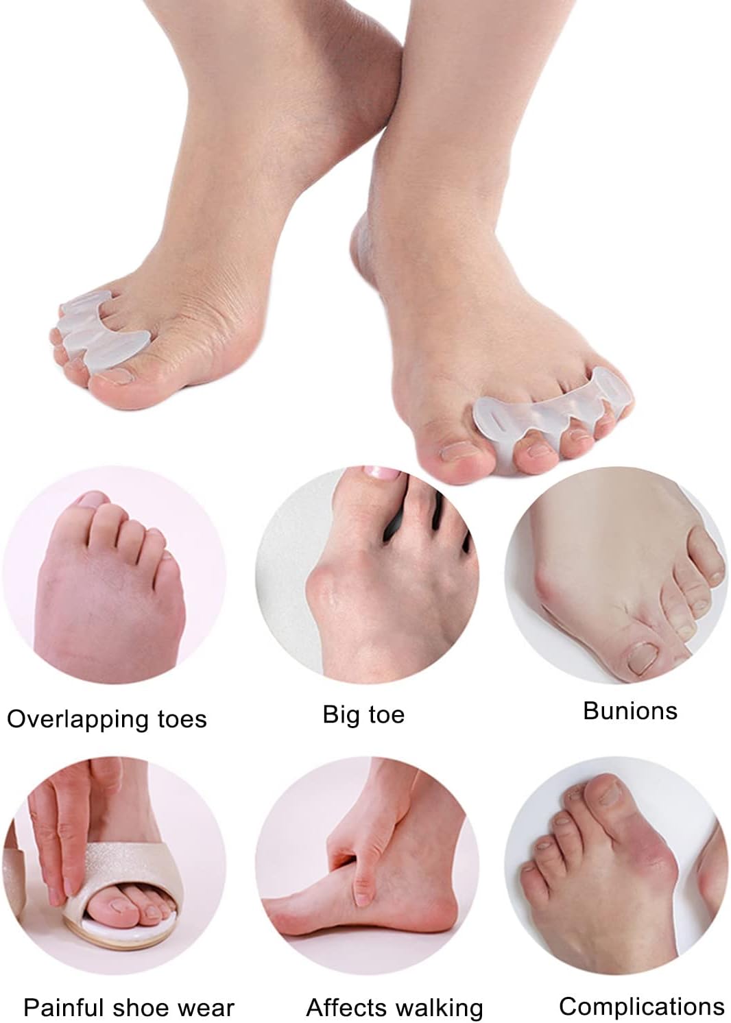 2Pairs Toe Separators Toe Spacers for Women Men to Correct Bunion, Relieve Feet Pain, Foot Alignment, Toe Straighteners for Hammertoes (L, Women Shoe Size 13+, Men:11.5+)