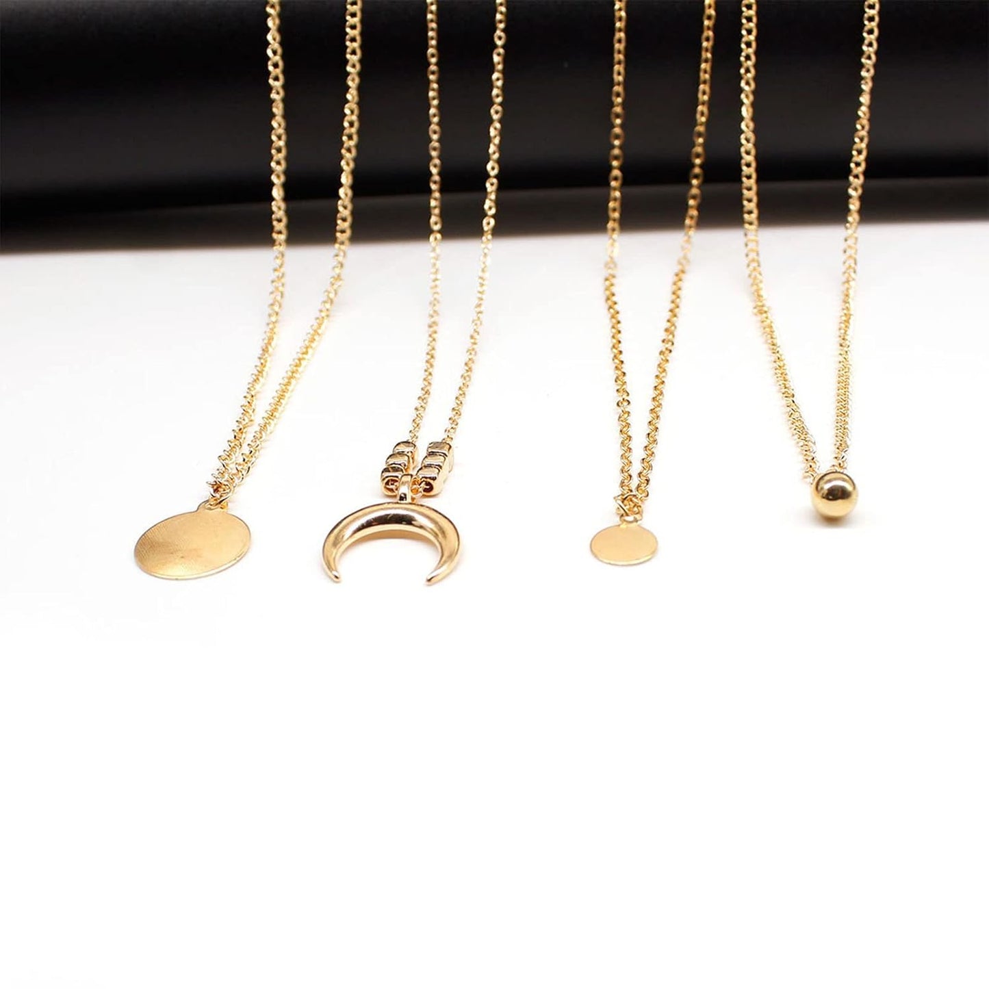 Bohemia Layered Coin Choker Necklace Moon Crescent Pendant Necklace Chain Gold Tiny Ball Necklace Multi Layer Disc Necklace Chain Jewelry for Women and Girls