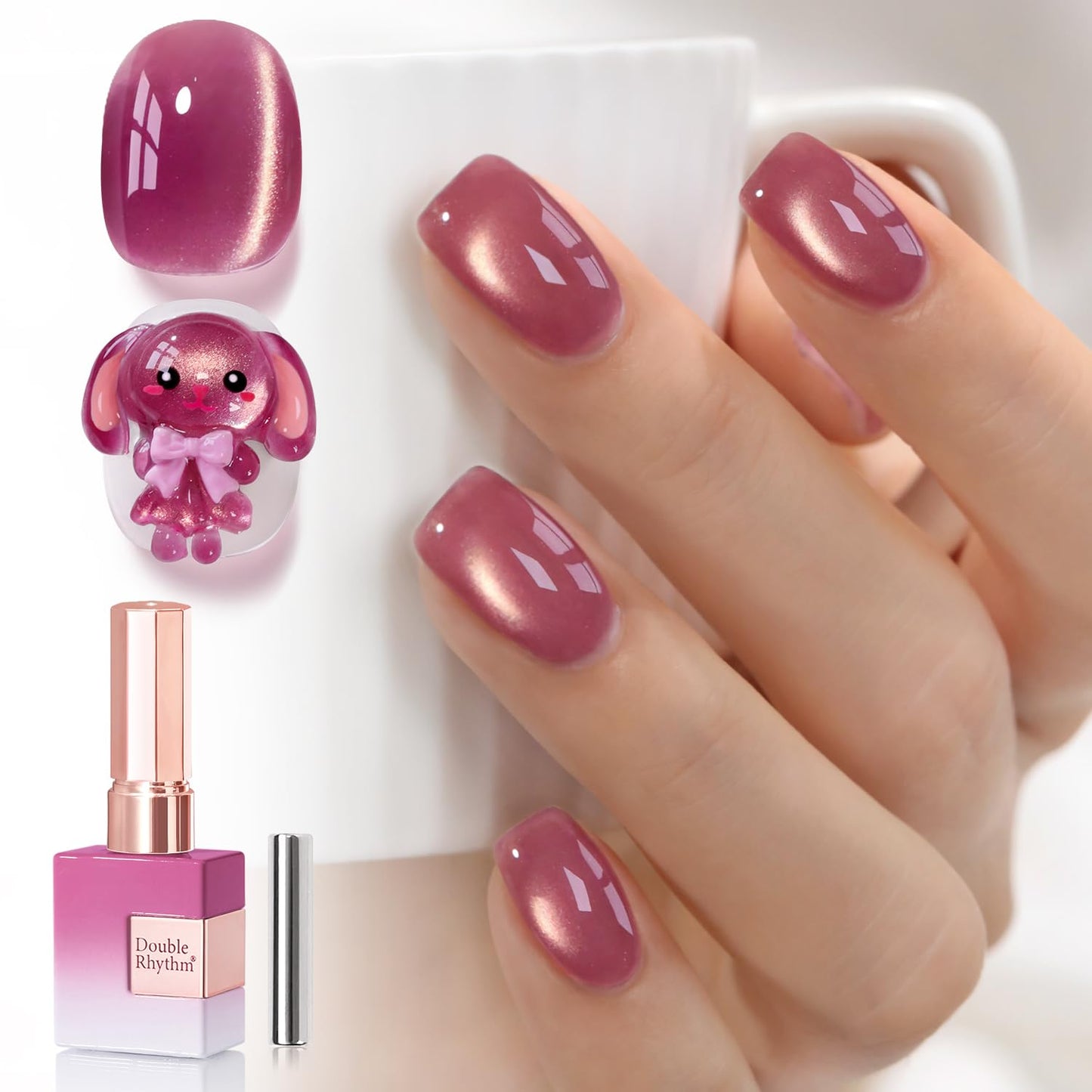 Double Rhythm 0.5 OZ Cat Eye Gel Polish with Magnet 15ML Holographic Glitter Shimmer Translucent Jelly Color Magnetic Nail Polish Salon DIY at Home (Dreamy Peach-MC1271)