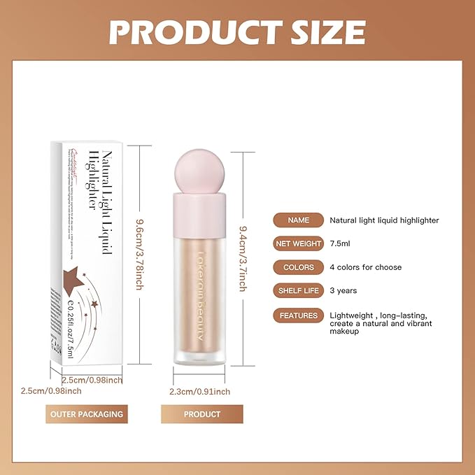 Erinde Liquid Highlighter Makeup, Face Highlighter Bronzer Makeup Stick, Natural Glossy Finish, Lightweight Blendable Silky Smooth Cream Face Illuminator Makeup, Cruelty-free, 02# STARLIGHT