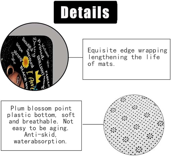 4PCS African American Black Girl Shower Curtain Sets with Rugs, Black Shower Curtain, Afro Black Woman Sunflower Bathroom Decor, Non-Slip Bath Mat, Motivational Inspirational Gifts for Women