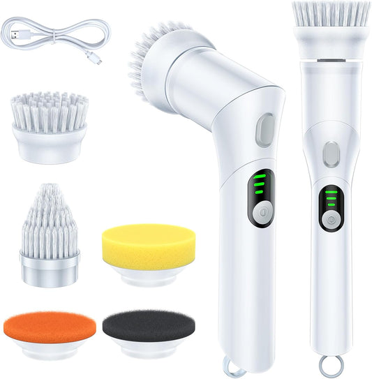 LABIGO Electric Spin Scrubber LA5 Mini, Bathroom Scrubber Shower Scrubber for Cleaning Tub Tile Floor Window Kitchen Sink, Power Scrubber Cleaning Brush with 5 Replaceable Brush Heads, White