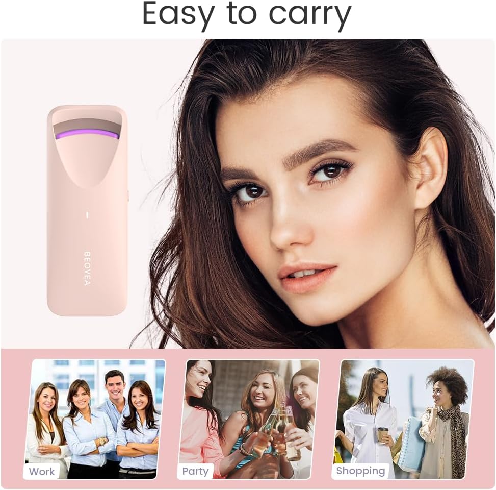 Heated Eyelash Curler - Electric Eyelash Curler with Heat Sensitive Silicone Pad, Type-C Rechargeable Mini Lash Curler, 8s Fast Heating 24hrs Long Lasting Lash Lift to Style Natural Eyelashes