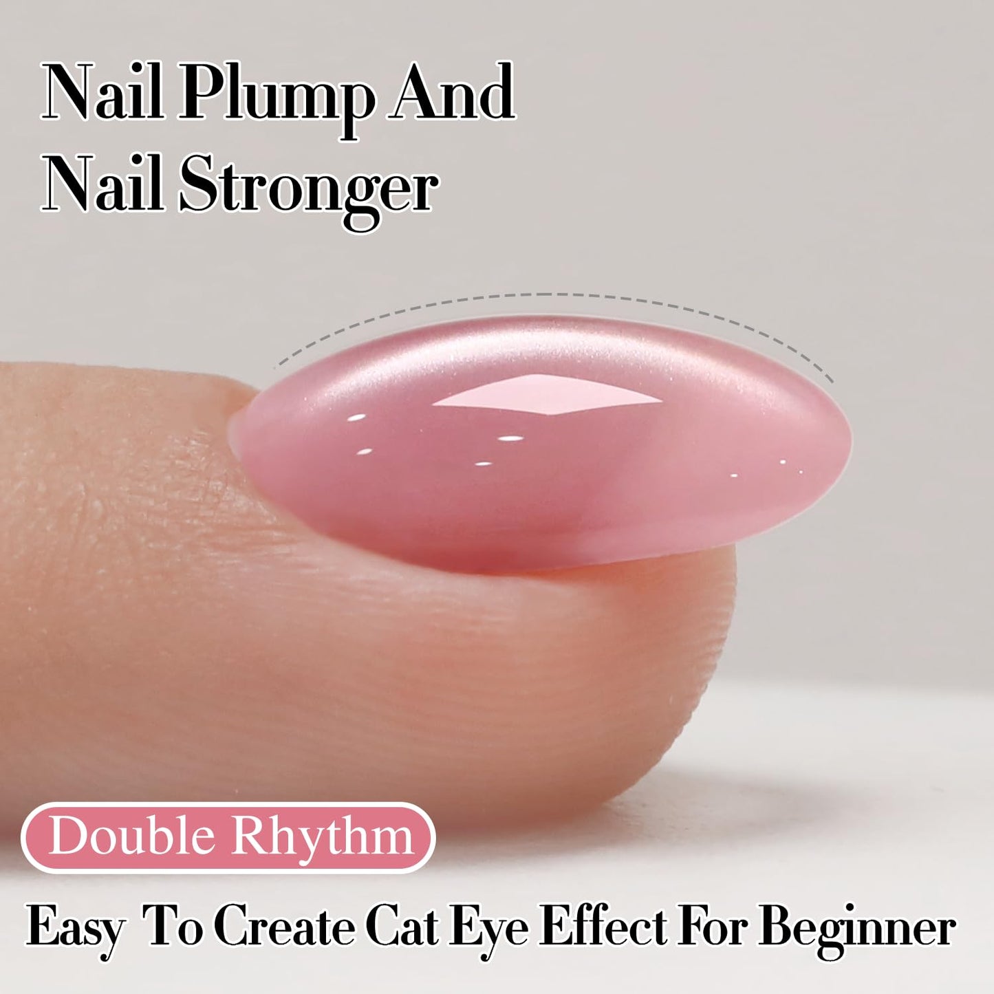 Double Rhythm 0.5 OZ Cat Eye Gel Polish with Magnet 15ML Holographic Glitter Shimmer Translucent Jelly Color Magnetic Polish Salon DIY at Home (Pink Builder-MC1202)