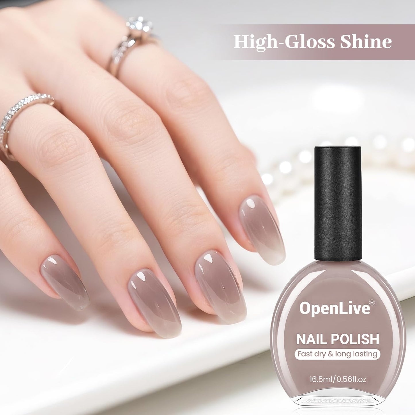 16.5ml Jelly Light Gray Nail Polish Large Volume Quick Dry Nail Polish, Long Lasting Shine, Fingernail Toenail Nail Art DIY Home Travel Nail Art Gift