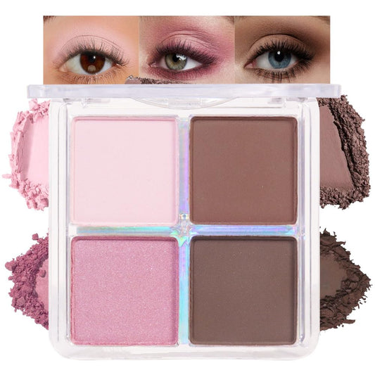 evpct Pink Powder Eyeshadow Quad Palette, Light Pink Rose Nude Chocolate Dark Brown Matte Glitter Shimmer Matte High Pigment Eye Shadow Palette Makeup for older Women, Smudge Proof Vegan Cruelty-free