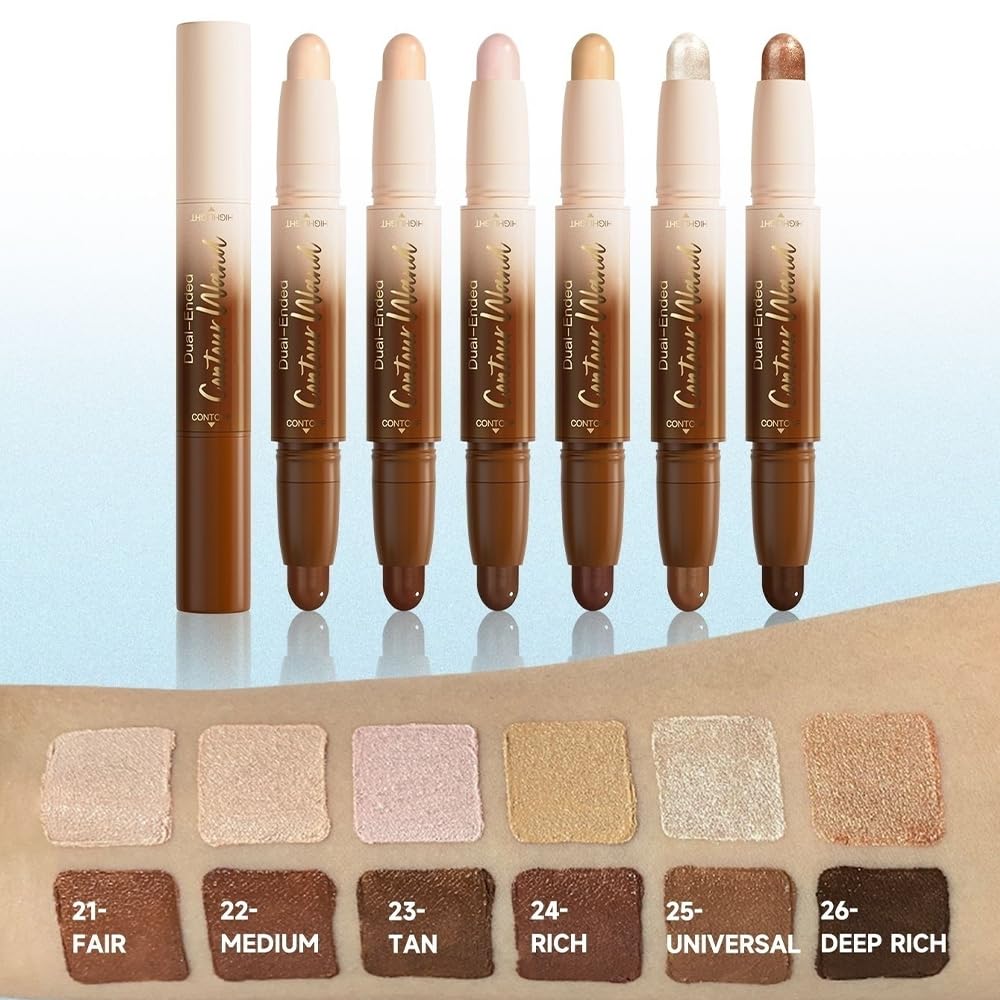 Dual-Ended 2-in-1 Cream Contour & Highlighter Stick – Waterproof, Long-Lasting for Face & Body Makeup, Suitable for All Skin Tones, 01#Nuetral Nude + Beige