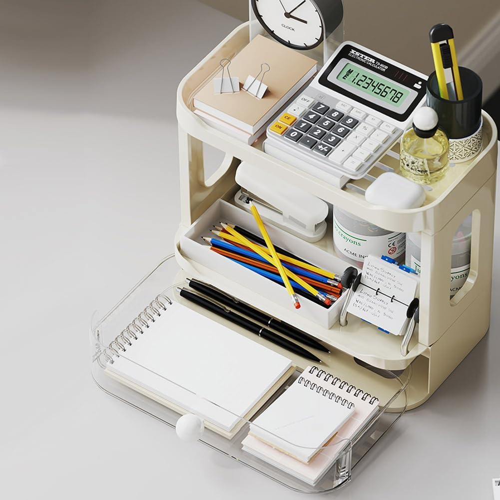 3-Tier Desk Organizers & Dispensers，Mail Holder for Office Desk Organization，Kitchen Spice Rack or Bathroom Countertop Organizer, Gift for Teachers, Classmates, and Friends (Beige)